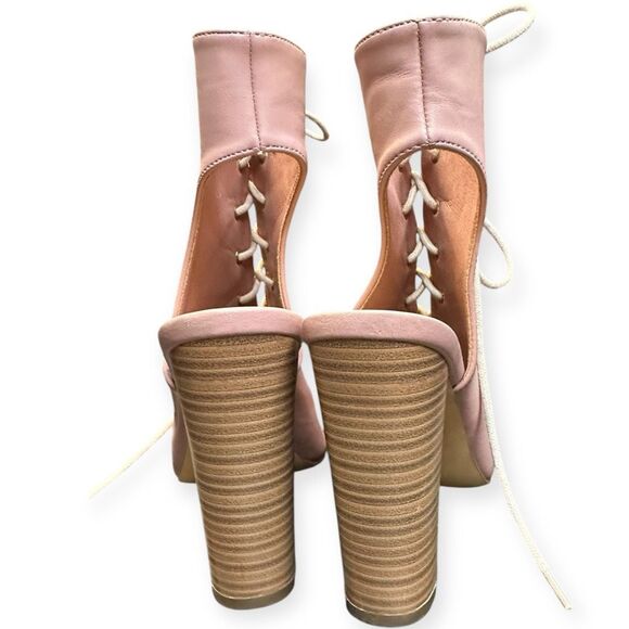 LILIANA Women’s Pink Lace-Up Peep Toe Chunky Heel Sandals Size 10 - Picture 4 of 6